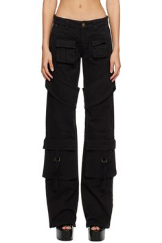 Blumarine: Black Denim Cargo Pants | SSENSE Edgy Straight Leg Cargo Pants, Edgy Straight Leg Cargo Pants With Pockets, Edgy Straight Leg Pants With Multiple Pockets, Washed Black Cotton Cargo Jeans With Belt Loops, Edgy Jeans With Side Pockets, Edgy Mid-rise Cargo Jeans With Pockets, Edgy Straight Leg Cargo Jeans With Cargo Pockets, Edgy Mid-rise Cargo Jeans, Edgy Straight Leg Cargo Pants With Belt Loops