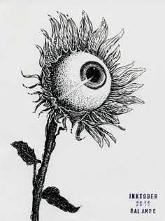 a drawing of a sunflower with an eyeball on it