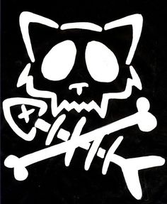 a black and white drawing of a cat with bones on it's chest, in the shape of a skull