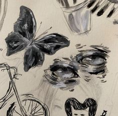 a drawing of flowers and butterflies on a white paper with black marker writing in it