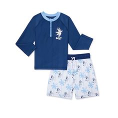 New With Tags Boys Bluey 2pc Swim Set. Long Sleeve Rashguard And Swim Trunks Set, Both With Upf Protection From The Sun. Trucks Have Inner Lining. Size: 5 T 85% Polyester/15% Spandex Set Incudes: Rashguard And Swim Trunks Rashguard Features: Contrast Crewneck With Zipper Placket; Semi-Fitted; Pullover Style; Long Sleeves; Graphic On Left Chest; Upf 50+ Protection Swim Trunks Features: Relaxed Fit; Pull-On Styling; Elastic Waistband. Comes From A Smoke Free, Pet Free Home. Ships Within 24 Hours O Playful Blue Short Sets, Blue Short Playwear Sets, Blue Short Sets For Playwear, Blue Short Playtime Sets, Blue Short Sets For Playtime, Casual Navy Playwear Sets, Navy Casual Playwear Sets, Shark Swimsuit, Disney Swimsuit