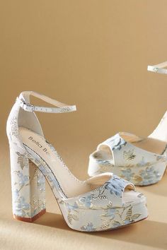 Bella Belle Catarina Platform Heels | Anthropologie Shoes With White Dress What Color, Something Blue Shoes Wedding, White Platform Wedding Shoes, Prom High Heel, Wedding Shoes Bride Blue, White Heels Graduation, Wedding Summer Ideas, Platform Wedding Heels, Grad Heels