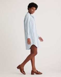 It's the versatility and comfiness of your favorite broken-in jeans, but in our Distressed Denim Shirt Dress. Style it sporty with sneakers and a baseball cap or dress it up with shimmery extras from head to toe—either way, you'll wear this one way more often than you think.  | Quince | Women's Distressed Denim Shirt Dress in Light Chambray, Size XS, Cotton Casual Medium Wash Denim Dress, Casual Washed Blue Cotton Denim Dress, Casual Light Wash Cotton Denim Dress, Casual Cotton Denim Dress For Daywear, Casual Cotton Denim Dress For Spring, Blue Relaxed Fit Denim Dress, Blue Casual Denim Dress, Relaxed Fit, Blue Relaxed Fit Casual Denim Dress, Casual Long Sleeve Relaxed Fit Denim Dress