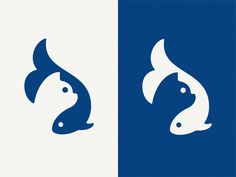 two fish logos are shown in blue and white