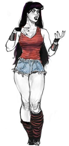 a drawing of a woman in short shorts and boots