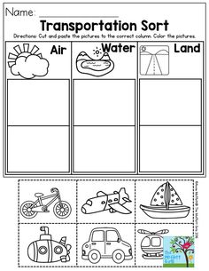 transportation sort worksheet with pictures to help students learn how to write and draw