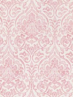 pink and white wallpaper with an ornate design