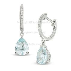 Pear Shaped Aquamarine Diamond Drop Huggie Hoop Earrings Genuine 1.3 Ct. Solid 14k White Gold Handmade Bridal Wedding Pair Jewelry Gift, Wedding Earrings. ≫ Features * Items Code: SGE01427-41164 * Diamond: 100% Genuine Diamond * Diamond Wt: 0.43 ct * Diamond Color: G-H * Diamond Clarity: S2-SI1 * Diamonds Cut: Brilliant Cut (Excellent Cut) * Aquamarine Wt:- 1.3 Ct.  * Metal: 14K Solid Gold (18K also available - Additional fees may apply) * Gold wt: 14K Solid yellow gold with stamped * More optio Paired Jewelry, Emerald Earrings Studs, Opal Earrings Stud, Wedding Bridal Jewellery, White Gold Earrings, Diamond Drops, Huggie Hoop Earrings, Diamond Drop Earrings, Heart Earrings Studs