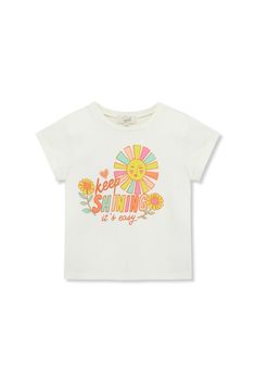 Keep Shining Tee Fun Slogan T-shirt For Spring, Summer T-shirt With Spring Slogan, Playful Summer Tops With Text Print, Playful Summer Top With Text Print, Playful Spring T-shirt With Text Print, Playful Slogan T-shirt For Spring, Summer Cotton T-shirt With Sunflower Print, Summer Graphic Tee With Sunflower Print, Playful Spring Top With Text Print