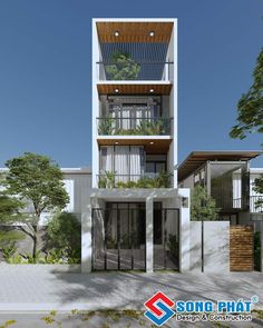 an artist's rendering of a two story building with balconies on the second floor