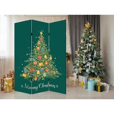 a room divider with a christmas tree on it