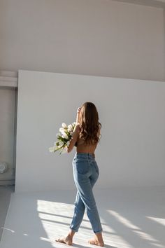 White Wall, A Woman, Flowers, Wall