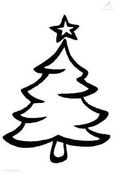 a black and white drawing of a christmas tree with a star on it's top