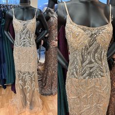 Jovani Long All Over Beaded Nude And Silver Dress Size 8 New With Tags Attached. Dress Is Lined Where Needed And Has Built In Cups. Retail $945 Elegant Silver Sequin Prom Dress, Elegant Silver Sequin Dress For Prom Season, Elegant Gold Dress With Beaded Straps, Elegant Bedazzled Formal Evening Dress, Elegant Sequin Dress With Beaded Straps For Prom, Luxury Silver Dresses For Festive Occasions, Luxury Silver Dress For Festive Occasions, Elegant Evening Sequin Dress With Beaded Straps, Silver Sequin Evening Dress For Wedding