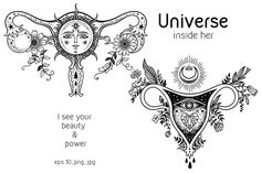 an image of two women's faces and the words universe inside her, i see your beauty and power