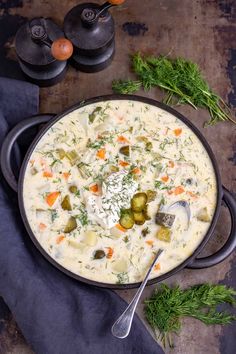 creamy dill pickle soup with carrots and celery