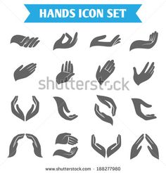 hands icon set on white background with blue and gray ribbon in the middle, for use as