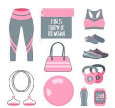 a set of pink and gray items for a woman's bodybuilding exercise routine