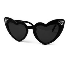 Trendy Black Heart-shaped Sunglasses, Fun Black Halloween Sunglasses, Trendy Halloween Sunglasses With Gradient Lenses, Web Heart, Rockabilly Tattoo, Summer Goth, Shaped Sunglasses, Heart Shaped Sunglasses, Black Gloss