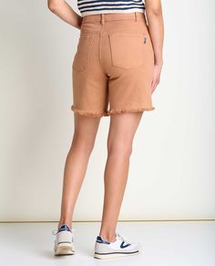 A cleaned-up classic means maximum comfort and timeless styling. These cutoffs are a sunny day wardrobe staple: easy to grab, earthy to wear. Fall Brown Bottoms With Frayed Hem, Brown Bottoms With Frayed Hem For Fall, Brown Bottoms With Frayed Hem For Spring, Brown High Rise Bottoms With Frayed Hem, Casual Brown Bottoms With Frayed Hem, Everyday Summer Brown Bottoms, Brown Summer Bottoms For Everyday Wear, Summer Everyday Brown Bottoms, Casual Brown Bottoms For Spring