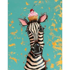 Zebra With Cherry Cupcake Poster Print - Lucia Stewart-VARPDXS1993D Image 1 Cupcake Poster, Zebra Artwork, Zebra Painting, Zebra Art, White Flat, Drawings Simple, Stock Paper, Fine Arts Posters, Canvas Art Painting