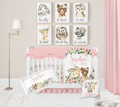 "Made just for your baby girl, you're going to LOVE this personalized woodland crib bedding set! This pink floral woodland crib bedding set will look adorable for any baby girl crib bedding. Perfect for any woodland crib bedding, personalize this baby girl crib bedding set with your baby girl name on these personalized woodland crib bedding pieces for an adorable addition to your baby girl woodland nursery, animal nursery, or pink floral nursery! Boasting with gorgeous watercolor blush pink flow Baby Girl Crib Sheets, Baby Girl Crib Bedding Sets, Woodland Crib Bedding, Floral Crib Bedding, Girl Crib Bedding, Woodland Baby Blanket, Crib Sheets Girl, Woodland Nursery Girl, Woodland Crib