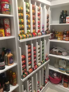 an organized pantry filled with lots of food