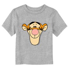 Now babies can stroll with Christopher Robin through Hundred Acre Wood and join all their favorite classic characters in this officially licensed Disney Winnie the Pooh Tigger Large Portrait Toddlers' Graphic T-Shirt! This adorable tee features a large graphic of Tigger's adorable smiling face with his black and orange stripes showing off across the front. Your little one will love this new graphic apparel almost as much as Winnie the Pooh loves his honey! Cartoon Print Short Sleeve Tops, Character Style Short Sleeve T-shirt With Cartoon Print, Cartoon Character Print Short Sleeve Tops, Cartoon Print Short Sleeve T-shirt, Cheetah Clothes, Winnie The Pooh Tigger, Classic Characters, Trending Graphic Tees, Mickey Mouse Shorts