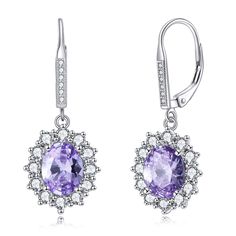 PRICES MAY VARY. ❣Rhodium Plated, Nickel-free, Lead-free, Cadmium-free and Hypoallergenic 925 Sterling Silver Women Earrings ❣Size:34*13.5 mm, Purple June Cz :9*7 mm,WEIGHT 6.47 GRAM/ PAIR. ❣Purple Cubic Zirconial June Birthstone Dangle Drop Leverback Women Earrings Perfect for Christmas,Thanksgiving Day, Valentines Day, Mothers Day, Birthday Gifts for Women, Teens, Girls or Moms! ❣Featured AAA grade quality zircon, wearing sterling silver prevent allergy, long time wearing keeps you a good heal Purple And Silver Earrings, Yfn Jewelry, Sapphire Earring, Mum Daughter, Halo Earrings, Birthstone Earrings, Purple Earrings, Women Earrings, Leverback Earrings