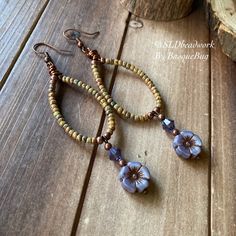 Purple earrings hoop floral Picasso beaded dangle boho earrings celestial tribal wire handmade garden copper crystal unique jewelry women Acrylic Nails Almond Shape, Copper Lamp, Copper Crystal, Earrings Stone, Purple Earrings, Diy Rings, Earrings Hoop, Jewelry Women, Beaded Jewelry Diy