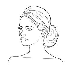 a woman's face with her hair in a bun, drawn by hand on a white