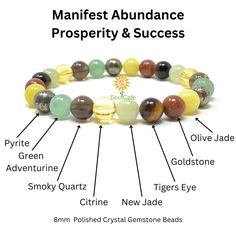 Manifesting Prosperity, Beach Stones Jewelry, Powerful Crystals, Prosperity Bracelet, Intention Bracelets, Power Bracelet, Crystal Bead Jewelry, Healing Gemstone Bracelets