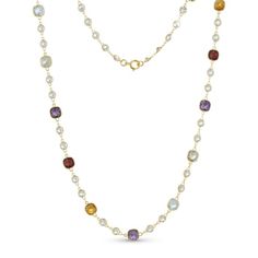 22.74ctw Multi-Gem 14k Yellow Gold 18" Necklace. Measures Approximately 0.24"W. Spring Ring Clasp Closure. Yellow Gemstones, Red Gemstones, Citrine Gemstone, Green Gemstones, Garnet Gemstone, Blue Gemstones, Topaz Gemstone, Amethyst Gemstone, Gold Material