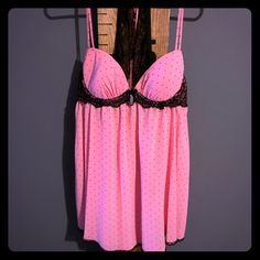 Nwt Pink And Black Sexy Nightie Set With G String Panties Pink Camisole For Nightwear, Flirty Pink Sleepwear For Night, Pink Stretch Camisole Sleepwear, Pink Stretch Sleepwear For Night, Flirty Pink Sleepwear For Sleepovers, Pink Coquette Sleepwear For Night, Pink Coquette Nightgown For Bedtime, Coquette Pink Nightgown For Bedtime, Pink Coquette Sleepwear