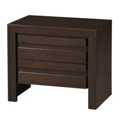 a brown wooden night stand with two drawers on one side and an open drawer on the other