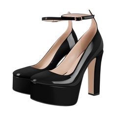 Heel measures approximately: 5.5 in /14cm Platform: 1.8 in /4.5 cm Material: Vegan Leather Customer Service please contact US Black And White High Heels, Thick Heels Pumps, Dance Heels, White High Heels, Black Platform Heels, Leather Wedding, Platform Block Heels, Platform Mary Janes, Pink Pumps