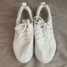 White And Gold Used Condition No Odor. Size 7.5 I Am Sure With A Soft Scrub They’d Look Brand New. Adidas Low-top Running Shoes For Light Exercise, Adidas White Running Shoes For Light Exercise, Comfortable White Sneakers For Jogging, Comfortable White Lace-up Running Shoes, Comfortable White Running Shoes With Laces, Comfortable White Low-top Running Shoes, White Comfortable Sneakers For Light Exercise, Comfortable Slip-on White Running Shoes, Comfortable White Sneakers For Light Exercise