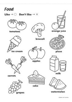 the food worksheet is filled with words and pictures to help kids learn how to eat