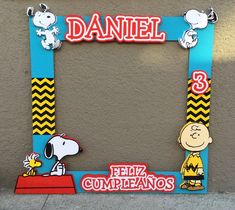 a photo frame with a cartoon character on it that says, daniel and the peanuts gang