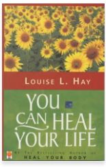 the book you can heal your life with sunflowers in the foreground and red background