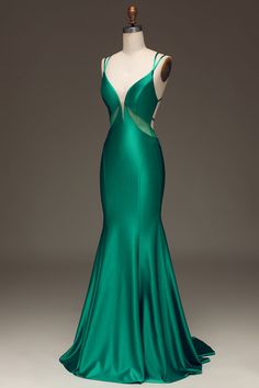 Emerald Prom Dress Long, Formal Dress Green, Satin Mermaid Prom Dress, Green Mermaid Prom Dress, Long Elegant Prom Dresses, Women Formal Dress, Spaghetti Strap Prom Dress, Prom Dress Ideas, Formal Wear Dresses