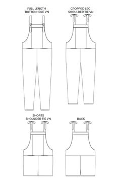 the front and back views of an overall style sewing pattern