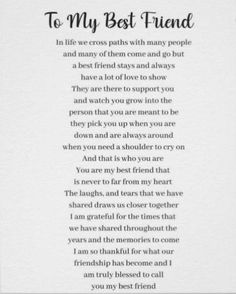 a poem that says to my best friend in black and white with the words on it