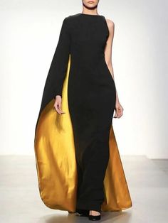 Irregular Asymmetric Contrast Color Round-Neck Maxi Dresses Arab Fashion, فستان سهرة, Gorgeous Gowns, Mode Inspiration, Beautiful Gowns, Fancy Dresses, Black Maxi Dress, Couture Fashion, Look Fashion