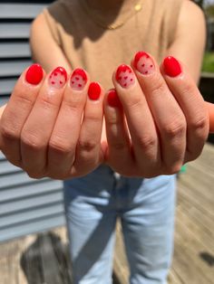 Valentines Nails On Natural Nails, French Tip Luminary Nails, Red French Tip Nails Short Valentines, Red Valentines Nails 2024, Red Luminary Nails, Short Red Heart Nails, Red Nail Designs Natural Nails, Natural Nail Valentines Day Nails, Valentine Nails Gel Short