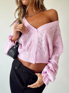 I Just Have To Have It Boutique, White Cable Knit Cardigan, Princess Polly Outfits, Pink Knit Cardigan, Cardigans Crochet, Cropped Knit Cardigan, White Cropped Cardigan, Cardigan Rosa, Cardigan Pink