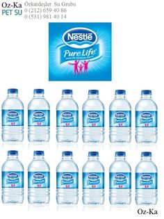 nine bottles of nestle pure life water are shown in front of a white background