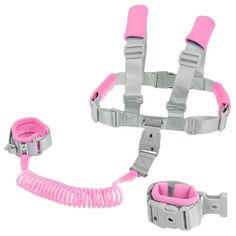 pink and grey safety harnesses with attachments