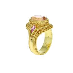 Kent Raible 18 Karat Gold Pink Sapphire and Tourmaline Ring with Granulation For Sale at 1stDibs Elegant Pink Gold Rings With Accent Stones, Luxury Pink Topaz Ring, Luxury Pink Sapphire Ring With Gemstone Accents, Exquisite Pink Sapphire Gemstone Rings, Elegant Multi-stone Pink Sapphire Diamond Ring, Luxury Pink Multi-stone Sapphire Ring, Exquisite Pink Sapphire Wedding Ring, Elegant Pink Sapphire Rose Cut Diamond Rings, Elegant Pink Multi-stone Sapphire Ring