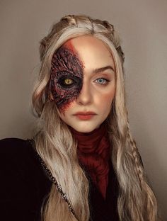 Dungeons And Dragons Makeup, Dragon Sfx Makeup, Orc Makeup, Targaryen Makeup, Daenerys Targaryen Makeup, Dragon Makeup Look, Diy Dragon Costume, Dragon Makeup, Halloweenský Makeup